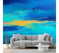 Papier Peint Intissé Art abstrait de paysage marin Papier Peint Panoramique Bleu Jaune Tableaux Photo Muraux Utilisé Pour Salon Chambre Chambre D'Enfant Décoration Murale 250 x 175 cm