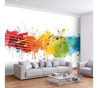 Papier Peint Intissé Art Abstrait Musique Pop Note de Musique Moderne, Graffiti Street Art Art Muraux Photo pour Salon Chambre Bureau, Peinture Murale Papier Peint Panoramique 300L x 210H cm