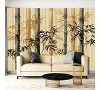 Papier peint intissé Bamboo Shadows, style rétro, chinois traditionnel Décoration Murale 250 x 175 cm Poster Tableaux Muraux Tapisserie Panoramique Photo Trompe l'oeil Murale Salon Chambre Brun