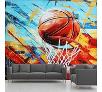 Papier Peint Intissé Basket-Ball, Papier Peint Panoramique Mur De Brique Colorful Hip Hop Graffiti, Fresque Murale - Décoration Murale Pour Salon, Chambre, Bureau - 450 x 315 cm(non adhésif)