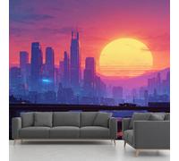 Papier Peint Intissé Bâtiment, Papier Peint Panoramique Technologie Future Ville Pont Coucher De Soleil, Fresque Murale - Décoration Murale Pour Salon, Chambre, Bureau - 450 x 315 cm(non adhésif)