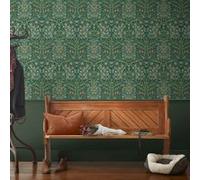 Papier peint intissé Blackthorn deep green imprimé fleurs vert L.1000 x l.52cm William Morris