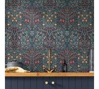 Papier peint intissé Blackthorn navy imprimé nature vert L.1000 x l.52cm William Morris