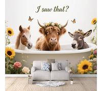 Papier Peint Intissé Bovins Et Chevaux Des Highlands 500x280 cm, Style Pastoral Papier Peint Panoramique,Photo Muraux Utilisé Pour Salon Chambre Chambre D'Enfant