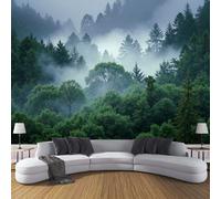Papier Peint Intissé Brouillard Forêt, Papier Peint Panoramique Motif Dense Cimes D'Arbres Plantes, Fresque Murale 100×70cm, Décoration Murale Pour Salon, Chambre, Bureau
