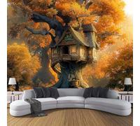 Papier Peint Intissé Cabane Dans Arbres, Papier Peint Panoramique Motif Automne Feuilles Forêt, Fresque Murale 260×180cm, Décoration Murale XL Pour Salon, Chambre, Bureau