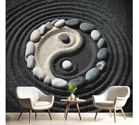 Papier peint intissé Cailloux Tai Chi 200 x 140 cm, Noir Papier Peint Panoramique Style Zen Décoration Murale Poster Tableaux, Tapisserie décorative pour Salon Chambre Cuisine