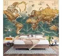 Papier Peint Intissé Carte Du Monde RéTro Laine Papier Peint Panoramique Enfant 3D Effet Salon Chambre Bureau Couloir Peinture Tanné Murale Décor Mural Moderne 400x280 cm