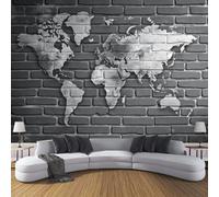 Papier Peint Intissé Carte Du Monde Rétro, Papier Peint Panoramique Motif Campagne Mur Briques, Fresque Murale 260×180cm, Décoration Murale XL Pour Salon, Chambre, Bureau