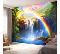 Papier peint intissé Cascade Arc-en-ciel Nature Décoration Murale 250 x 175 cm Poster Tableaux Muraux Tapisserie Panoramique Photo Trompe l'oeil Murale Salon Chambre Bleu coloré