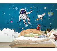 Papier Peint Intissé Chambre D'Enfant Astronaute De L'Univers Du Dessin Animé Intissé Décoration Murale Salon Chambre Art Mural 350(W) X256(H) Cm