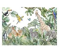 Papier Peint Intissé Chambre Enfant Jungle Animaux Forêt Nature 416x254 cm - Colle Incluse - Papier Peint Panoramique Pour Chambre de Bébé Prêt à Poser - Photo Non Tissé Muraux Trompe l'oeil