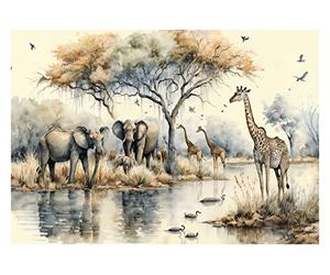 Papier Peint Intissé Chambre Enfant Jungle Animaux Forêt Nature - Colle Incluse - Papier Peint Panoramique Pour Chambre de Bébé Prêt à Poser - Photo Non Tissé Muraux Trompe l'oeil (312x219 cm)