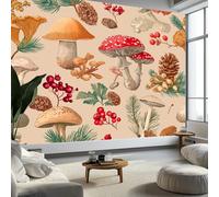 Papier Peint Intissé Champignons Branches Plantes 250 x 175 cm (L x H), Décoration Murale Poster Tableaux Muraux Tapisserie Papier peint Photo Style Peint À La Main pour Salon Chambre de Enfants