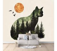 Papier Peint Intissé Chat 100 × 70 cm - Papier Peint Revêtement Mural pour Chambre Salon - Design Unique Moderne Décoration Murale - Animaux De La Forêt Au Coucher Du Soleil Chat -a-a-13020-c-a