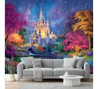 Papier Peint Intissé Château fantastique ciel étoilé Papier Peint Panoramique Violet coloré Tableaux Photo Muraux Utilisé Pour Salon Chambre Chambre D'Enfant Décoration Murale 300 x 210 cm