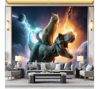Papier Peint intissé Chats fantastiques et dinosaures Tapisserie Mural Moderne 350 x 256 cm Papier Peint Photo Panoramique, pour Salon Cuisines Chambre Adulte EnfantVert