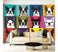 Papier peint intissé Collage pop art de bouledogue français Décoration Murale 200 x 140 cm Poster Tableaux Muraux Tapisserie Panoramique Photo Trompe l'oeil Murale Salon Chambre Couleur orange
