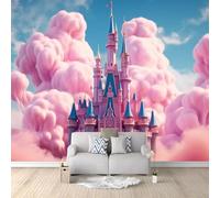 Papier Peint Intissé Coloré facile à installer Poster Tableaux Château de rêve nuages de barbe à papa impression Muraux Utilisé 200 x 140 cm Pour Salon Chambre Chambre D'Enfant Décoration Murale