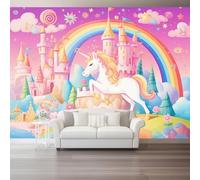 Papier Peint Intissé Contes De Fées Fantastiques 400 x 280 cm Papier Peint Photo Panoramique Poster Geant Mural Personnalisé, pour Salon Cuisines Chambre Décor Murale Violet Chateau Licorne