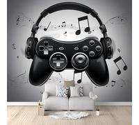 Papier Peint Intissé Contrôleur De Jeu Casque Notes De Musique 350x256 cm 3D Mural Fond D'Écran Tapisserie Murales Panoramique 3D Mur De Fond Tv Papier Peint Chambre Enfant Adulte Poster Murales