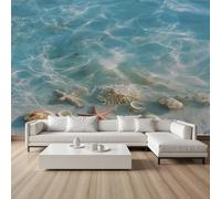 Papier Peint Intissé Coquille étoile de Mer Eau de Mer, Papier Peint Panoramique Paysage Océan Vie Marine, Tapisserie 250x175cm, Décoration Murale en Intissé, Écologique, Salon Chambre Bureau