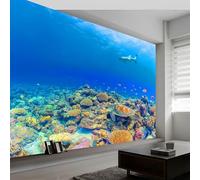 Papier Peint Intissé Corallien Sous Marin Animaux, 350 x 256 cm Papier Peint Photo Panoramique, Poster Géant Personnalisé Impression Bleu, Pour Salon Chambre Maison Intérieure Décor Murale
