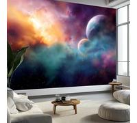 Papier peint intissé Corps Célestes Espace Planètes Nuages facile à poser, Fresque Murale Style Féerique Personnalisée pour Salon Chambre d’Enfants Restaurant - Papier Peint Décorative, 450 x 315 cm