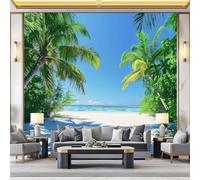 Papier Peint Intissé Côtier Plage Tropicale Palmiers 150 x 105 cm, Vert Panoramique Papier Peint pour Salon Chambre Décor Fond TV, Décoration Murale Chambre à Coucher Intérieure