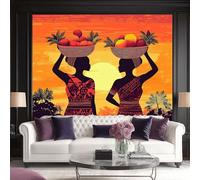 Papier Peint Intissé Coucher De Soleil Orange Femmes Africaines 450 x 280 cm - Tapisserie Murale Décorative 3D, Papier Peint Panoramique Pour Salon Chambre Chambre D'Enfant Décoration Murale