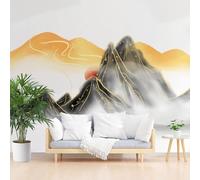 Papier Peint Intissé Coucher De Soleil Peint Doré Sur Une Montagne Papier Peint Panoramique Enfant Poster Paysage De Montagne Naturel Photo Muraux Pour Salon Chambre Décoration Murale 400x280cm