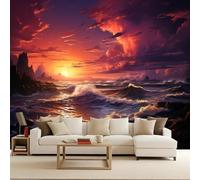 Papier Peint Intissé Coucher De Soleil Sur La Mer, Papier Peint 3D Nuages De Feu Au Coucher Du Soleil 300X210Cm Décoration Murale Rapide Diy Fresque Murale Créative Tête De Lit Chambre Salon