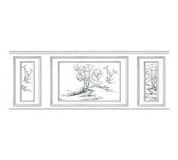 Papier peint intissé décoratif, motif oeuvre d'art arbre, imitation boiseries, 75 cm X 200 cm