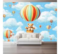 Papier Peint Intissé Dessin Animé 250 x 175 cm Papier Peint Photo Panoramique Poster Geant Mural Personnalisé, pour Salon Cuisines Chambre Décor Murale Bleu Montgolfière Ours En Peluche