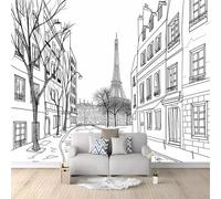 Papier Peint Intissé Dessiné À La Main Rues De Paris 400x280 cm Papier Peint Panoramique Moderne, Tableaux Muraux Tapisserie Photo, Papier Peint Mural pour Salon, Chambre, Fond Décor TV