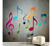 Papier peint intissé Éclaboussure Aquarelle 400 x 280 cm, Papier peint Musique Partition Portée Note Musique Photo Panoramique, Décoration Murale Facile à Poser pour Salon Chambre à Coucher Cuisine
