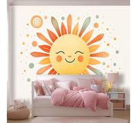 Papier Peint Intissé effet 3D 250 x 175 cm, Style Dessin Animé Joli Motif Soleil, Papier Peint Panoramique Jaune Orange - RevêTement Mural DéCoration Salon Chambre Fond de TV