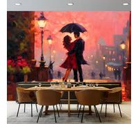 Papier Peint Intissé effet 3D 300 x 210 cm, Style De Peinture À L'Huile Motif Couple Urbain, Papier Peint Panoramique Couleur Orange - RevêTement Mural DéCoration Salon Chambre Fond de TV