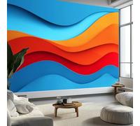 Papier Peint Intissé effet 3D Abstrait Minimaliste Aquarelle Vagues, Papier Peint Panoramique Orange - RevêTement Mural DéCoration Salon Chambre Fond de TV 300 x 210 cm (L x H)