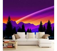 Papier Peint Intissé effet 3D Minimalisme Étoile Filante Montagnes, Papier Peint Panoramique Violet - RevêTement Mural DéCoration Salon Chambre Fond de TV 350 x 256 cm (L x H)