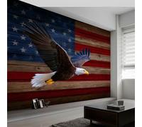Papier Peint Intissé effet 3D Rétro Animaux Pygargue À Tête Blanche Américain, Papier Peint Panoramique Rouge Foncé - RevêTement Mural DéCoration Salon Chambre Fond de TV 200 x 140 cm (L x H)