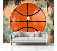 Papier Peint Intissé effet 3D Rétro Sport Football, Papier Peint Panoramique Orange - RevêTement Mural DéCoration Salon Chambre Fond de TV 250 x 175 cm (L x H)