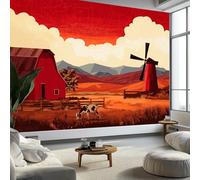 Papier Peint Intissé effet 3D Rural Chaleureux Peint À La Main, Papier Peint Panoramique Orange - RevêTement Mural DéCoration Salon Chambre Fond de TV 200 x 140 cm (L x H)