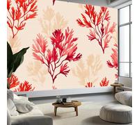 Papier Peint Intissé effet 3D Style Dessiné À La Main Corail Océan, Papier Peint Panoramique Jaune Clair - RevêTement Mural DéCoration Salon Chambre Fond de TV 250 x 175 cm (L x H)