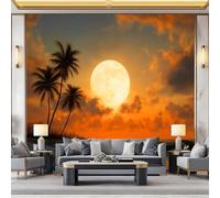 Papier Peint Intissé effet 3D Surréalisme Chaleureux Littoral, Papier Peint Panoramique Orange - RevêTement Mural DéCoration Salon Chambre Fond de TV 400 x 280 cm (L x H)