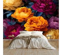 Papier Peint Intissé effet 3D Surréalisme Fleurs Exquis, Papier Peint Panoramique Orange - RevêTement Mural DéCoration Salon Chambre Fond de TV 300 x 210 cm (L x H)