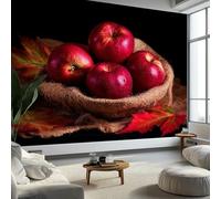Papier Peint Intissé effet 3D Surréalisme Réaliste Fruit Pomme Rouge, Papier Peint Panoramique Beige - RevêTement Mural DéCoration Salon Chambre Fond de TV 150 x 105 cm (L x H)