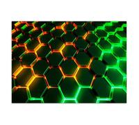 Papier peint Intissé - Effet Néon pour Gaming Room 350x245 cm - Moderne Décoration Murale - Effet 3D - Hexagone - Feeby