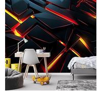 Papier peint Intissé - Effet Néon pour Gaming Room 350x245 cm - Moderne Décoration Murale - Effet 3D - Noir et or - Feeby