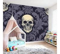 Papier Peint Intissé Enfant 200 x 140 cm, Papier Mural Panoramique Motif De Crâne, Style Gothique Élégant Poster Géant Décoration Murale Idéal pour Chambre d’Enfant, Chambre Bébé